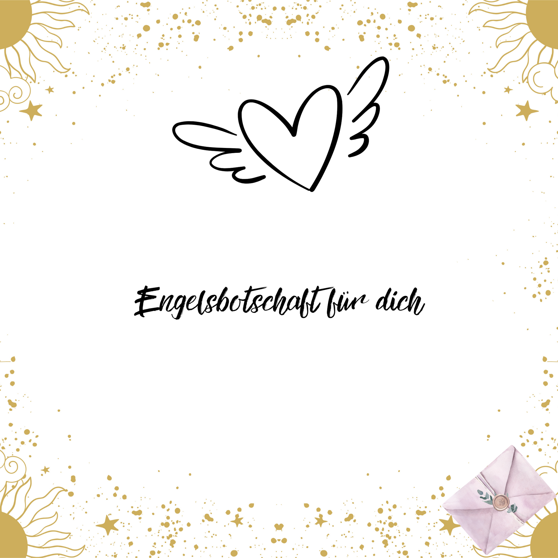 Eine Engelkarte, die in der Mitte liegt, umgeben von drei Tarot-Karten. Über den Karten ist ein Lichtstrahl mit angedeuteten Flügeln zu sehen.
