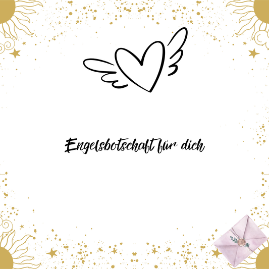 Eine Engelkarte, die in der Mitte liegt, umgeben von drei Tarot-Karten. Über den Karten ist ein Lichtstrahl mit angedeuteten Flügeln zu sehen.